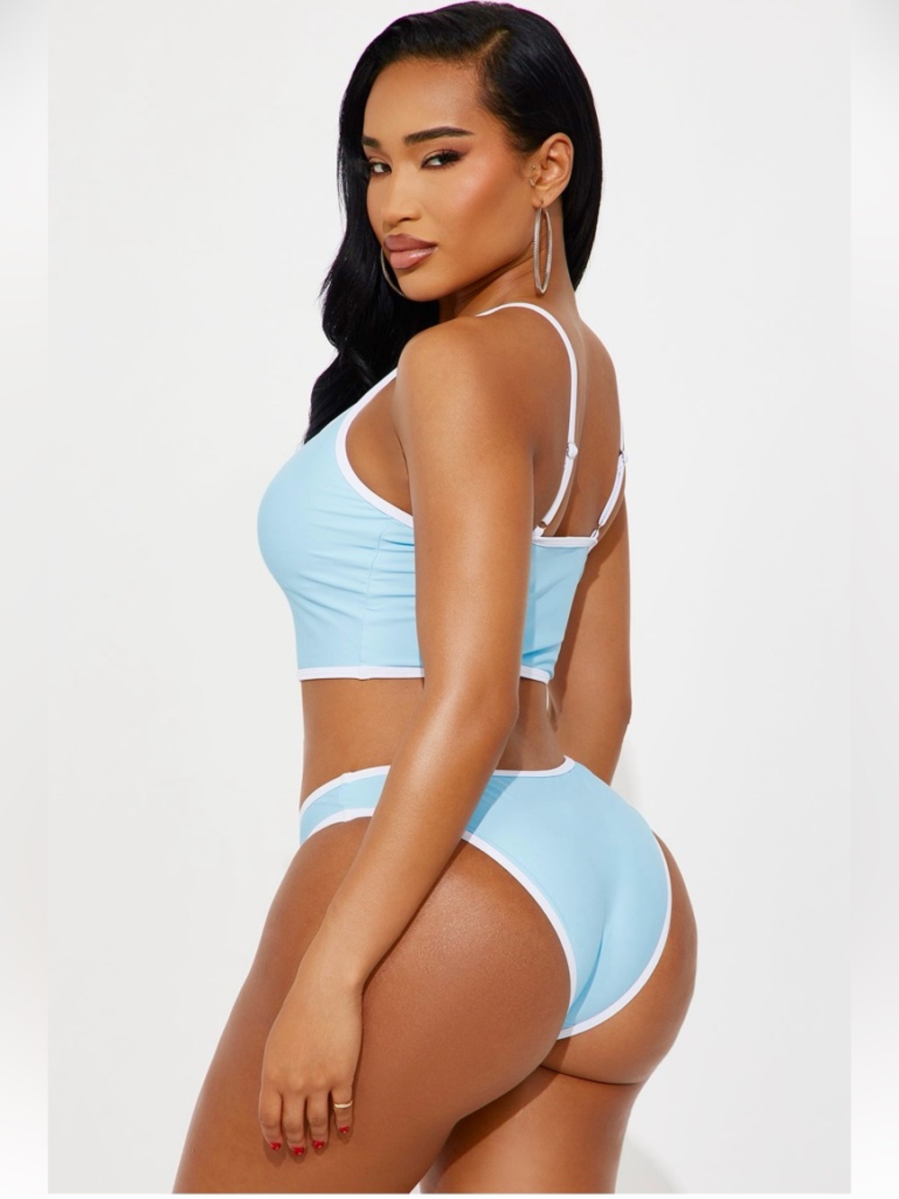 Fashion Nova Blue Bikini Set 2 Piece Tankini Minimal Y2K Beach Vacation Swim NWT - Picture 3 of 5